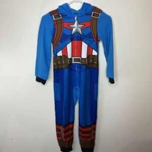 Marvel Captain America Hooded Onesie Pajama Sz 8